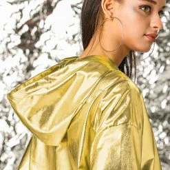 Women Allegra K Metallic Windbreaker Jacket