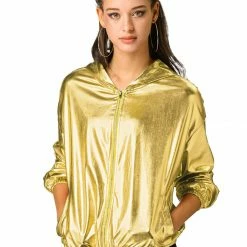 Women Allegra K Metallic Windbreaker Jacket