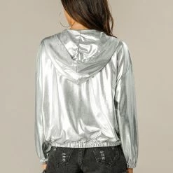 Women Allegra K Metallic Windbreaker Jacket