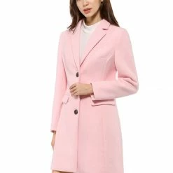 Allegra K Single Breasted Notched Lapel Coat With Flap Pockets