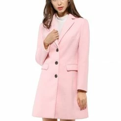 Allegra K Single Breasted Notched Lapel Coat With Flap Pockets