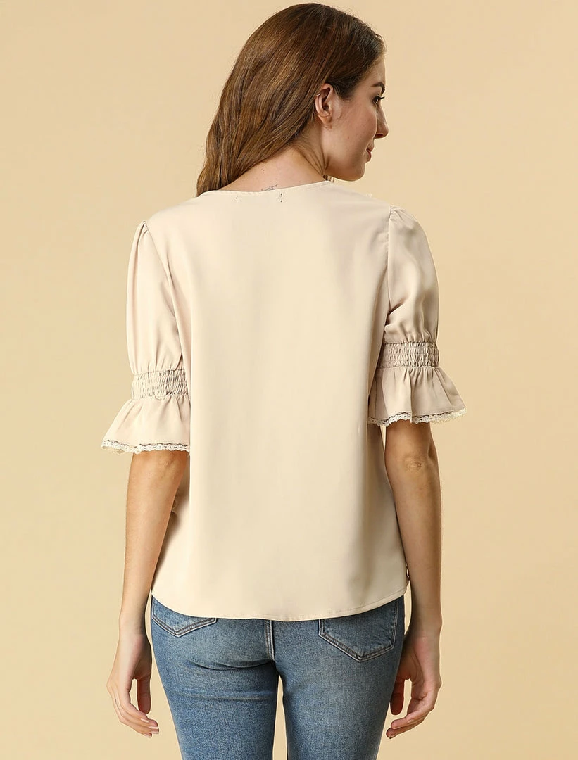 Allegra K Women's Ruffle V Neck Half Bell Sleeve Blouse Summer Vintage Casual Chiffon Peasant Top 38 Allegra K Women's Ruffle V Neck Half Bell Sleeve Blouse Summer Vintage Casual Chiffon Peasant Top