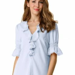 Allegra K Women's Ruffle V Neck Half Bell Sleeve Blouse Summer Vintage Casual Chiffon Peasant Top 95 Allegra K Women's Ruffle V Neck Half Bell Sleeve Blouse Summer Vintage Casual Chiffon Peasant Top