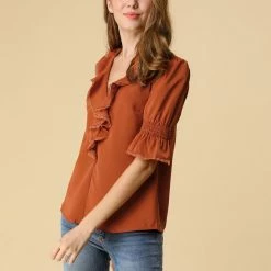 Allegra K Women's Ruffle V Neck Half Bell Sleeve Blouse Summer Vintage Casual Chiffon Peasant Top 115 Allegra K Women's Ruffle V Neck Half Bell Sleeve Blouse Summer Vintage Casual Chiffon Peasant Top