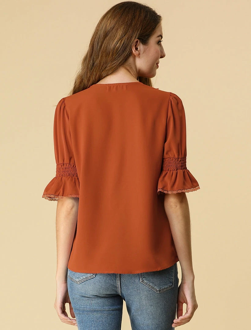 Allegra K Women's Ruffle V Neck Half Bell Sleeve Blouse Summer Vintage Casual Chiffon Peasant Top 32 Allegra K Women's Ruffle V Neck Half Bell Sleeve Blouse Summer Vintage Casual Chiffon Peasant Top