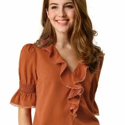 Allegra K Women's Ruffle V Neck Half Bell Sleeve Blouse Summer Vintage Casual Chiffon Peasant Top 112 Allegra K Women's Ruffle V Neck Half Bell Sleeve Blouse Summer Vintage Casual Chiffon Peasant Top
