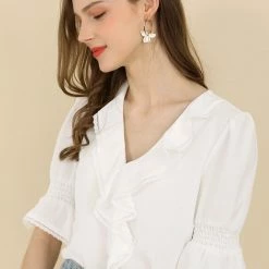 Allegra K Women's Ruffle V Neck Half Bell Sleeve Blouse Summer Vintage Casual Chiffon Peasant Top 161 Allegra K Women's Ruffle V Neck Half Bell Sleeve Blouse Summer Vintage Casual Chiffon Peasant Top