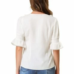 Allegra K Women's Ruffle V Neck Half Bell Sleeve Blouse Summer Vintage Casual Chiffon Peasant Top 164 Allegra K Women's Ruffle V Neck Half Bell Sleeve Blouse Summer Vintage Casual Chiffon Peasant Top