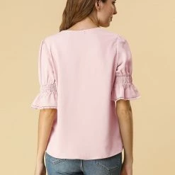 Allegra K Women's Ruffle V Neck Half Bell Sleeve Blouse Summer Vintage Casual Chiffon Peasant Top 110 Allegra K Women's Ruffle V Neck Half Bell Sleeve Blouse Summer Vintage Casual Chiffon Peasant Top