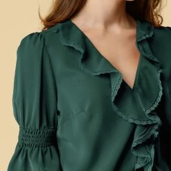 Allegra K Women's Ruffle V Neck Half Bell Sleeve Blouse Summer Vintage Casual Chiffon Peasant Top 93 Allegra K Women's Ruffle V Neck Half Bell Sleeve Blouse Summer Vintage Casual Chiffon Peasant Top