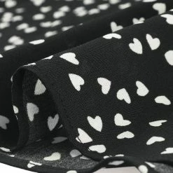 Women Allegra K Ruffle Lapel Collar Heart Print Elbow Sleeve Button Down Shirt