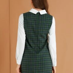 Allegra K Women's Contrast Peter Pan Collar Long Sleeve Check Shift Dress