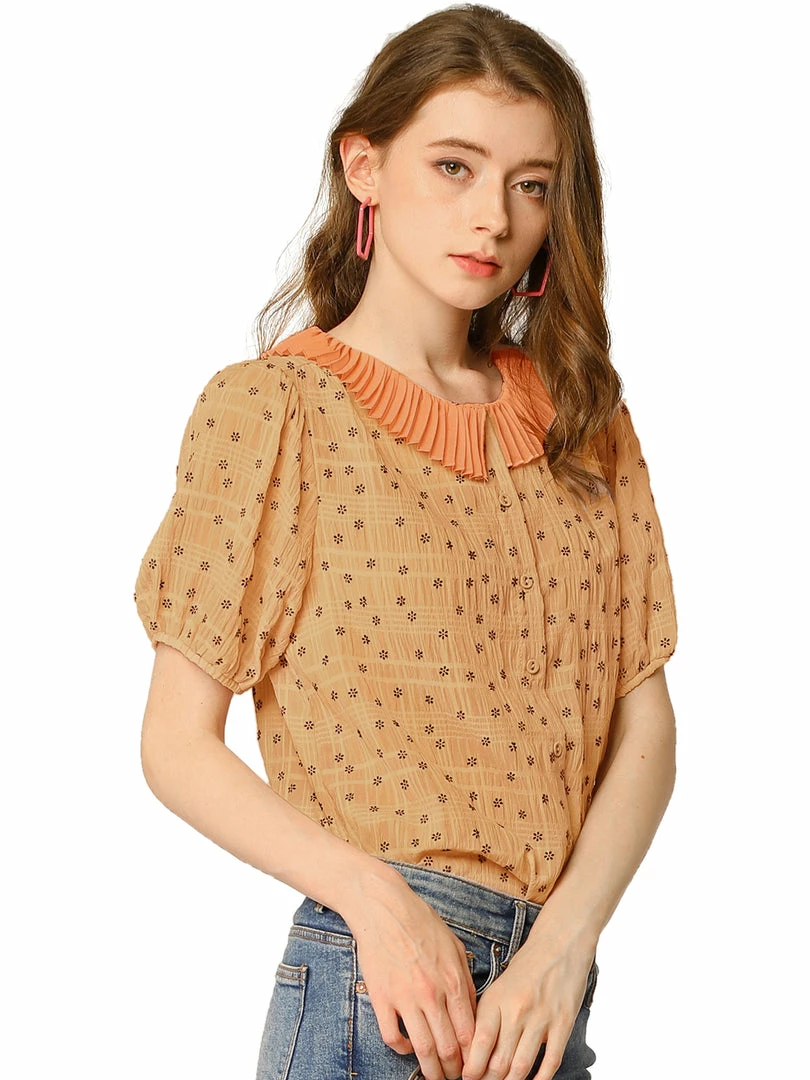 Allegra K Women's Floral Embroidery Blouse Peter Pan Collar Button Down Shirt 11 Allegra K Women's Floral Embroidery Blouse Peter Pan Collar Button Down Shirt