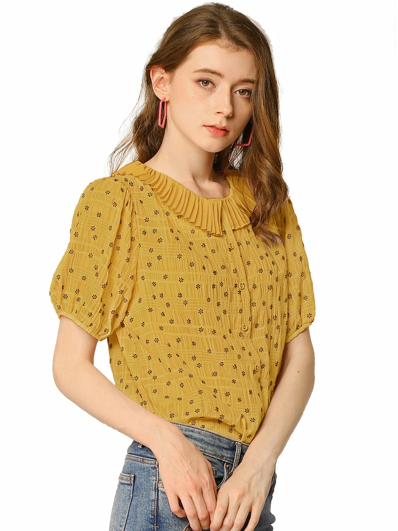 Allegra K Women's Floral Embroidery Blouse Peter Pan Collar Button Down Shirt 5 Allegra K Women's Floral Embroidery Blouse Peter Pan Collar Button Down Shirt