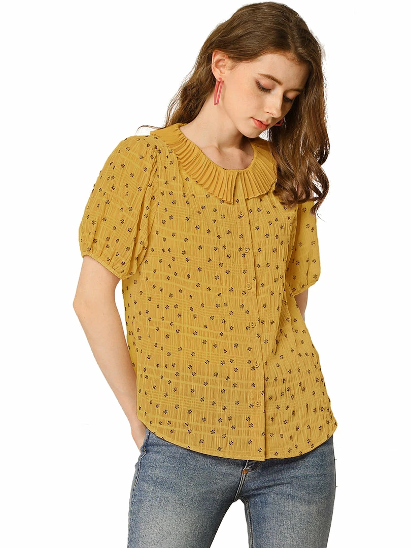 Allegra K Women's Floral Embroidery Blouse Peter Pan Collar Button Down Shirt 6 Allegra K Women's Floral Embroidery Blouse Peter Pan Collar Button Down Shirt