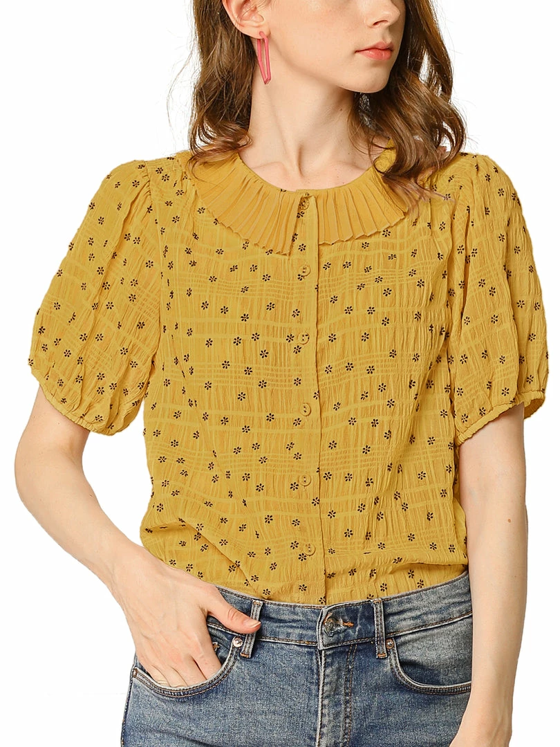 Allegra K Women's Floral Embroidery Blouse Peter Pan Collar Button Down Shirt 4 Allegra K Women's Floral Embroidery Blouse Peter Pan Collar Button Down Shirt