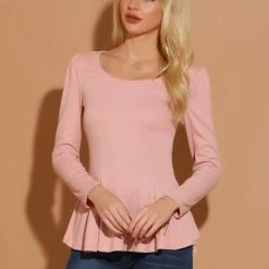 Allegra K Women's Long Sleeves Scoop Neck Casual Peplum Shirt 108 Allegra K Women's Long Sleeves Scoop Neck Casual Peplum Shirt