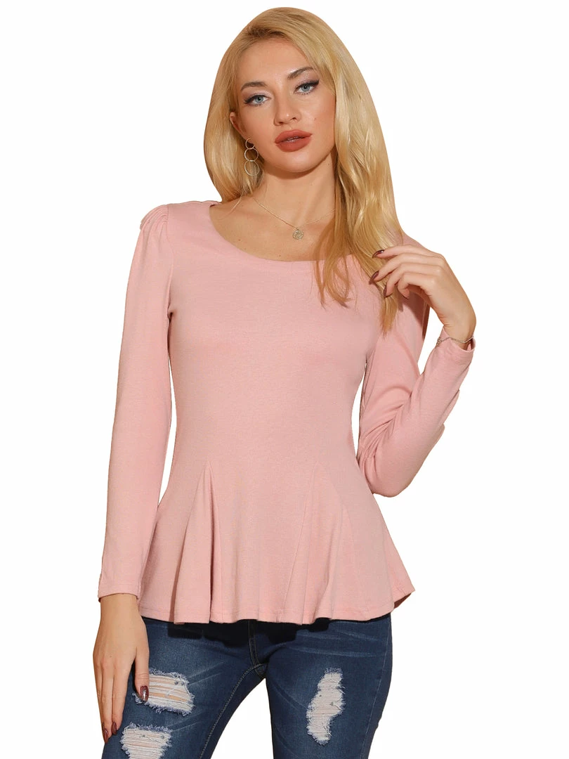 Allegra K Women's Long Sleeves Scoop Neck Casual Peplum Shirt 34 Allegra K Women's Long Sleeves Scoop Neck Casual Peplum Shirt