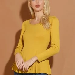 Allegra K Women's Long Sleeves Scoop Neck Casual Peplum Shirt 101 Allegra K Women's Long Sleeves Scoop Neck Casual Peplum Shirt