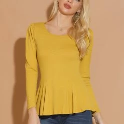 Allegra K Women's Long Sleeves Scoop Neck Casual Peplum Shirt 102 Allegra K Women's Long Sleeves Scoop Neck Casual Peplum Shirt