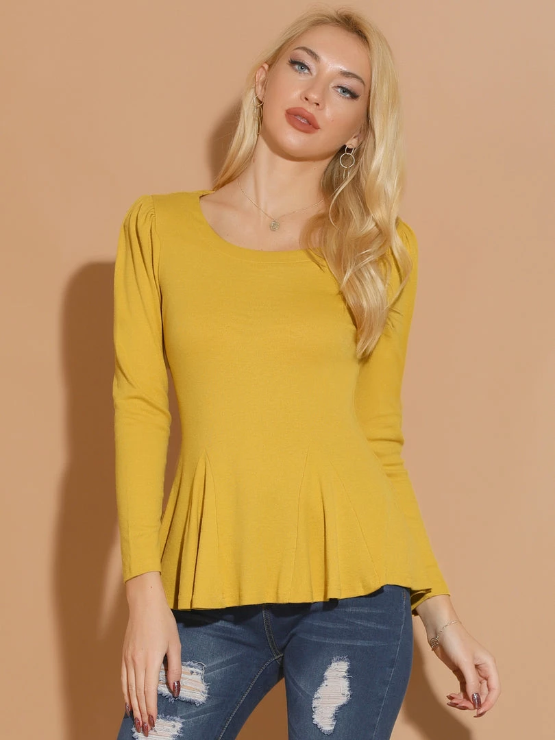 Allegra K Women's Long Sleeves Scoop Neck Casual Peplum Shirt 30 Allegra K Women's Long Sleeves Scoop Neck Casual Peplum Shirt