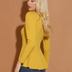 Allegra K Women's Long Sleeves Scoop Neck Casual Peplum Shirt 103 Allegra K Women's Long Sleeves Scoop Neck Casual Peplum Shirt