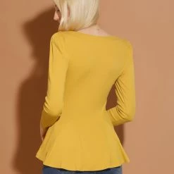 Allegra K Women's Long Sleeves Scoop Neck Casual Peplum Shirt 104 Allegra K Women's Long Sleeves Scoop Neck Casual Peplum Shirt