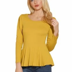 Allegra K Women's Long Sleeves Scoop Neck Casual Peplum Shirt 100 Allegra K Women's Long Sleeves Scoop Neck Casual Peplum Shirt