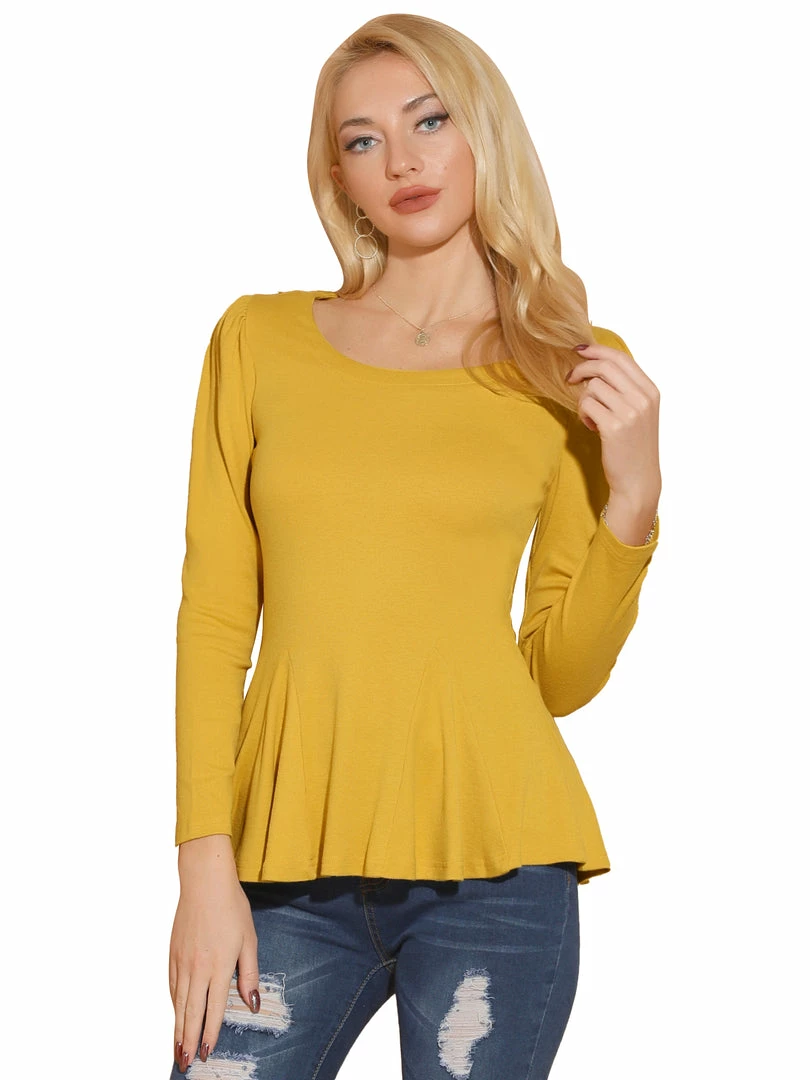 Allegra K Women's Long Sleeves Scoop Neck Casual Peplum Shirt 28 Allegra K Women's Long Sleeves Scoop Neck Casual Peplum Shirt