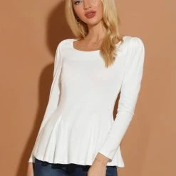 Allegra K Women's Long Sleeves Scoop Neck Casual Peplum Shirt 95 Allegra K Women's Long Sleeves Scoop Neck Casual Peplum Shirt