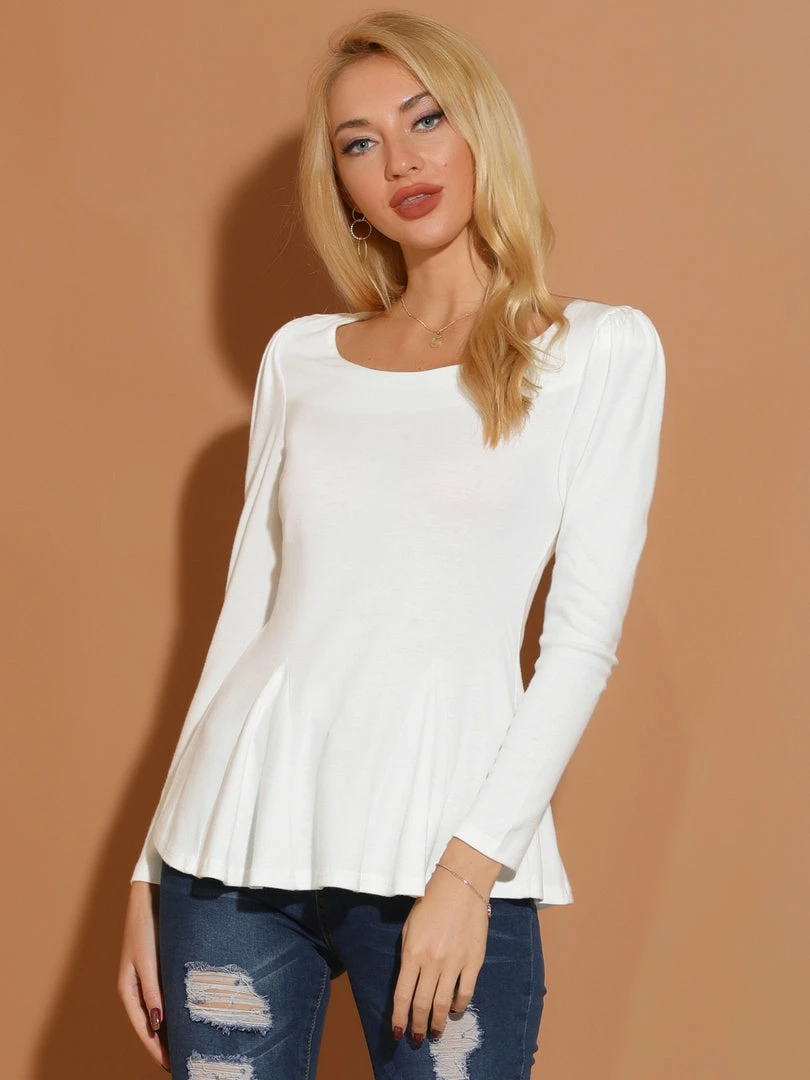 Allegra K Women's Long Sleeves Scoop Neck Casual Peplum Shirt 23 Allegra K Women's Long Sleeves Scoop Neck Casual Peplum Shirt