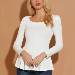 Allegra K Women's Long Sleeves Scoop Neck Casual Peplum Shirt 96 Allegra K Women's Long Sleeves Scoop Neck Casual Peplum Shirt