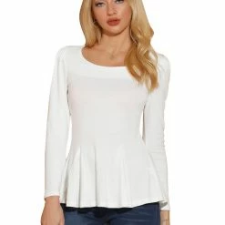 Allegra K Women's Long Sleeves Scoop Neck Casual Peplum Shirt 94 Allegra K Women's Long Sleeves Scoop Neck Casual Peplum Shirt