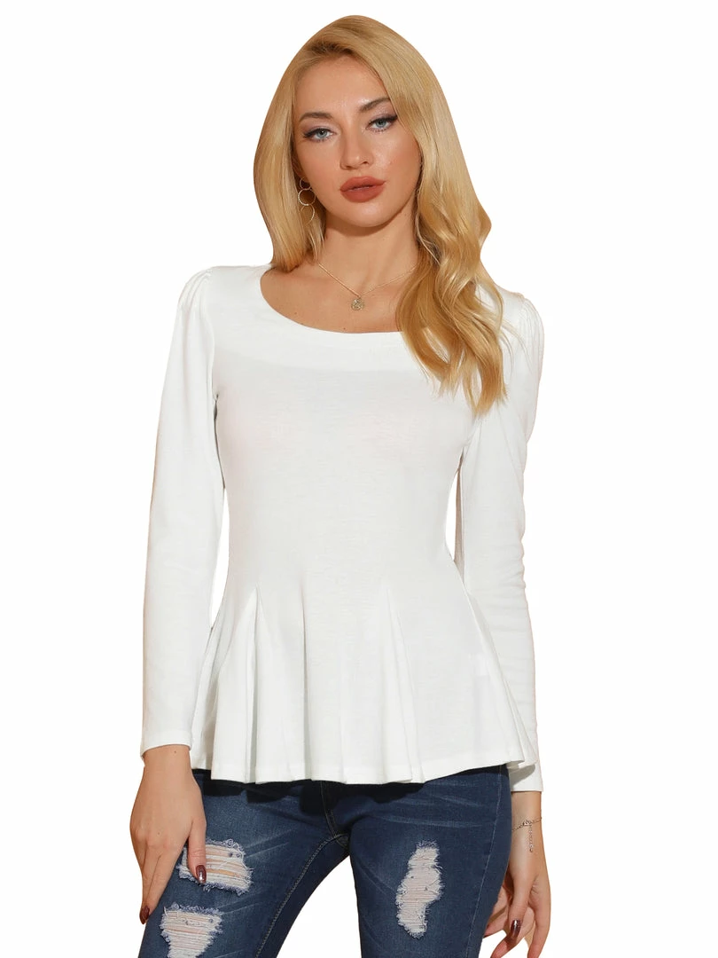 Allegra K Women's Long Sleeves Scoop Neck Casual Peplum Shirt 22 Allegra K Women's Long Sleeves Scoop Neck Casual Peplum Shirt