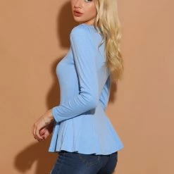 Allegra K Women's Long Sleeves Scoop Neck Casual Peplum Shirt 85 Allegra K Women's Long Sleeves Scoop Neck Casual Peplum Shirt