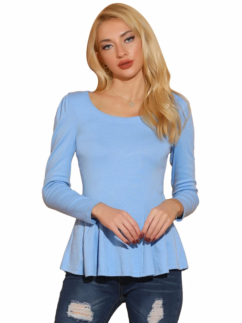 Allegra K Women's Long Sleeves Scoop Neck Casual Peplum Shirt 10 Allegra K Women's Long Sleeves Scoop Neck Casual Peplum Shirt