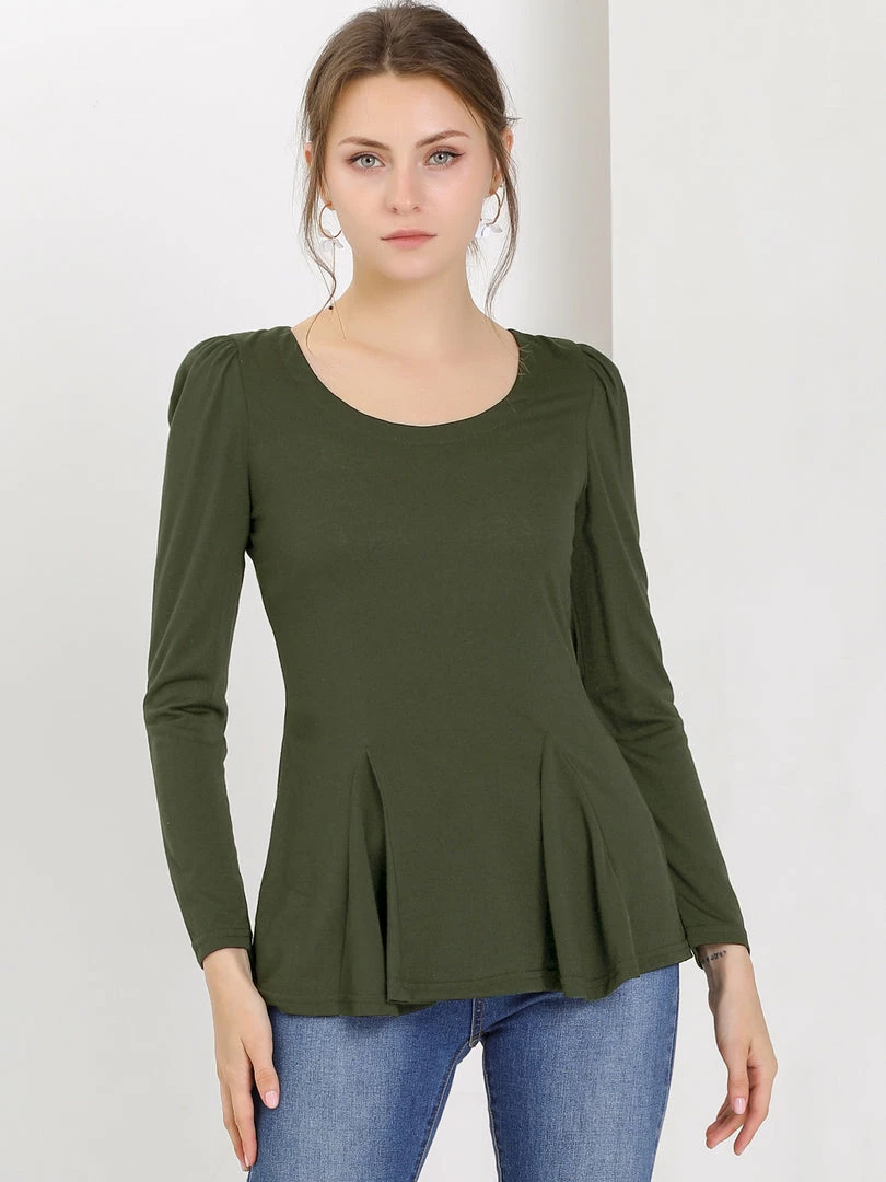 Allegra K Women's Long Sleeves Scoop Neck Casual Peplum Shirt 6 Allegra K Women's Long Sleeves Scoop Neck Casual Peplum Shirt