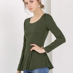 Allegra K Women's Long Sleeves Scoop Neck Casual Peplum Shirt 79 Allegra K Women's Long Sleeves Scoop Neck Casual Peplum Shirt