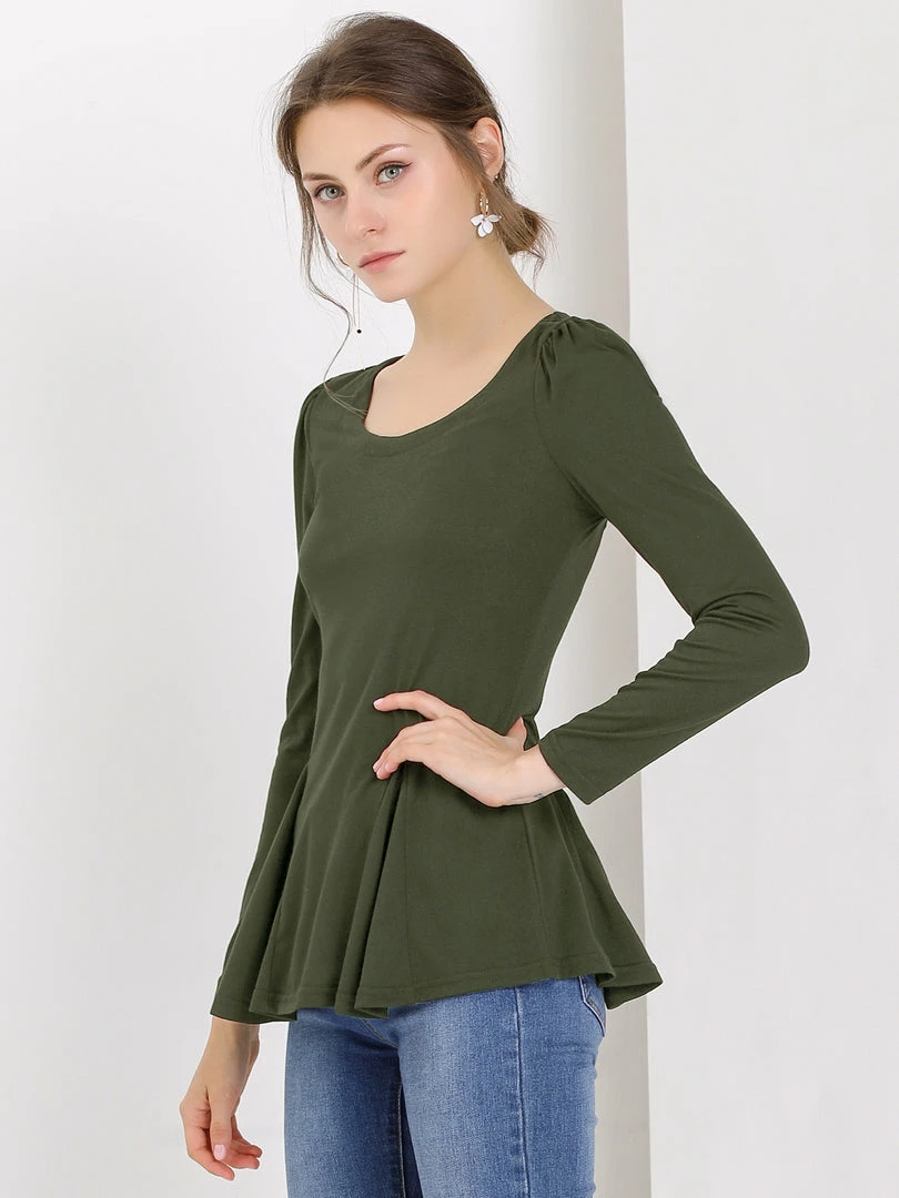 Allegra K Women's Long Sleeves Scoop Neck Casual Peplum Shirt 7 Allegra K Women's Long Sleeves Scoop Neck Casual Peplum Shirt