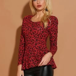 Allegra K 6507 Ladies Long Sleeves Scoop Neck Leopard Prints Peplum Shirt Women 95 Allegra K 6507 Ladies Long Sleeves Scoop Neck Leopard Prints Peplum Shirt Women