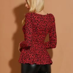 Allegra K 6507 Ladies Long Sleeves Scoop Neck Leopard Prints Peplum Shirt Women 98 Allegra K 6507 Ladies Long Sleeves Scoop Neck Leopard Prints Peplum Shirt Women