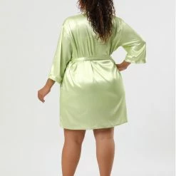 Allegra K Women's Plus Size Sleepwear Mid-Length Self Tie Waist Nightgown