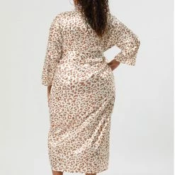 Allegra K Women's Plus Size Sleepwear Print Long Self Tie Waist Leopard Nightgown