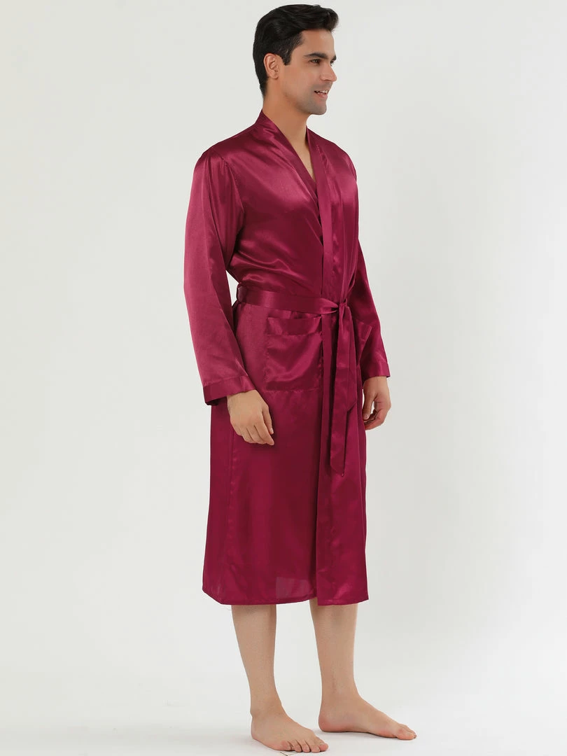 Allegra K Men's Satin Robe Sleep Nightdress Long Sleeve Lounge Sleepwear Pajama Dress Bathrobe 9 Allegra K Men's Satin Robe Sleep Nightdress Long Sleeve Lounge Sleepwear Pajama Dress Bathrobe