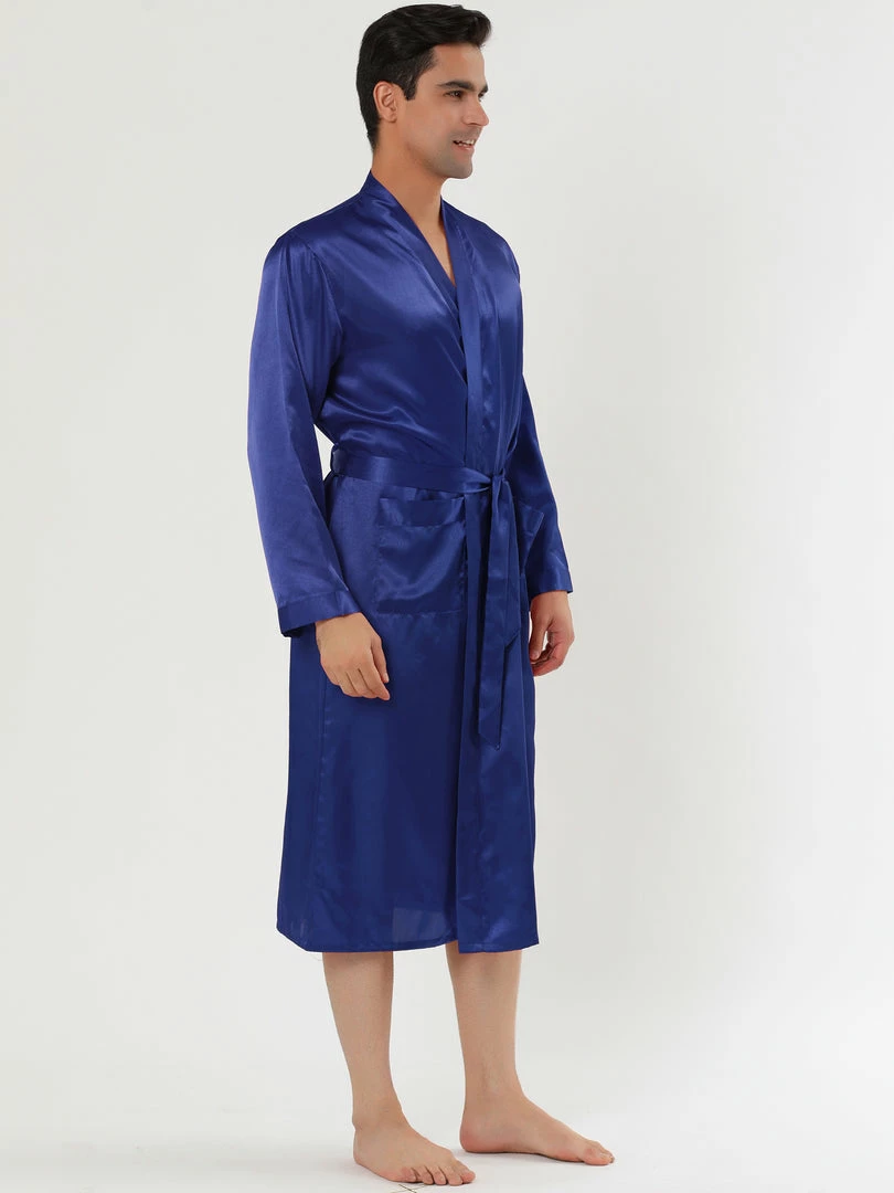 Allegra K Men's Satin Robe Sleep Nightdress Long Sleeve Lounge Sleepwear Pajama Dress Bathrobe 5 Allegra K Men's Satin Robe Sleep Nightdress Long Sleeve Lounge Sleepwear Pajama Dress Bathrobe