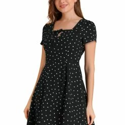 Allegra K Star Print Casual Square Neck Short Sleeve A-Line Dress
