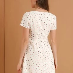 Allegra K Star Print Casual Square Neck Short Sleeve A-Line Dress