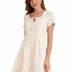 Allegra K Star Print Casual Square Neck Short Sleeve A-Line Dress
