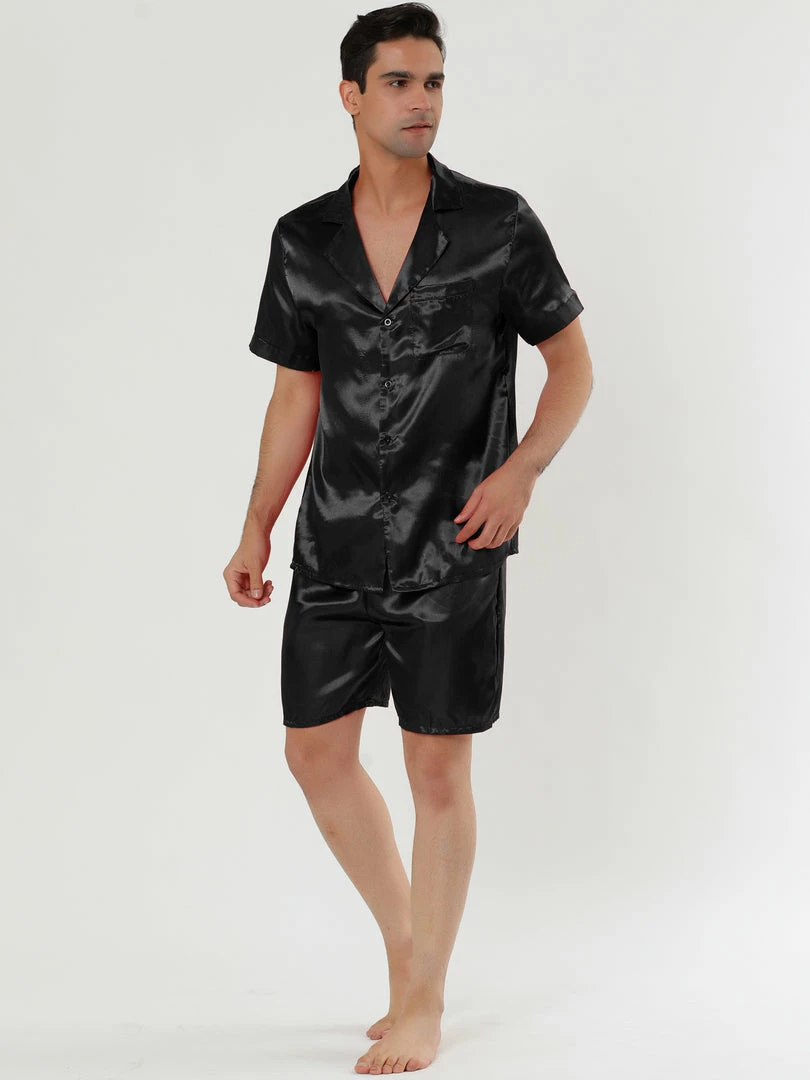 Allegra K Men's Summer Satin Pajama Sets Short Sleeve Nightwear Top And Pants Loungewear Soft Sleepwears 13 Allegra K Men's Summer Satin Pajama Sets Short Sleeve Nightwear Top And Pants Loungewear Soft Sleepwears