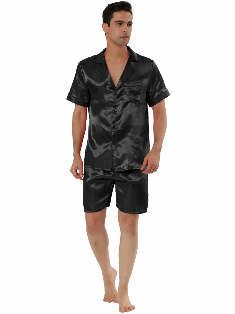 Allegra K Men's Summer Satin Pajama Sets Short Sleeve Nightwear Top And Pants Loungewear Soft Sleepwears 12 Allegra K Men's Summer Satin Pajama Sets Short Sleeve Nightwear Top And Pants Loungewear Soft Sleepwears